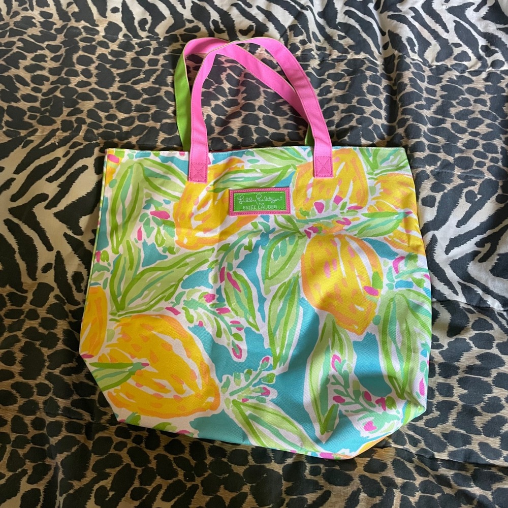Lilly Pulitzer for Estee Lauder Lemon Print Tote Bag Shopping‎ Beach
